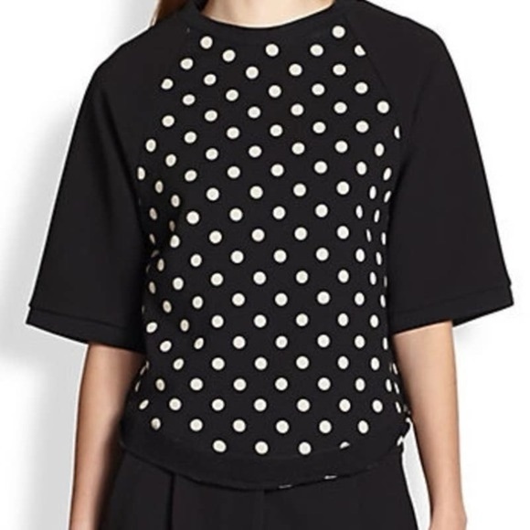 3.1 Phillip Lim Sweater Polka Dot‎ Crop Boxy Short Sleeve Womens S Preppy Retro - Picture 2 of 12